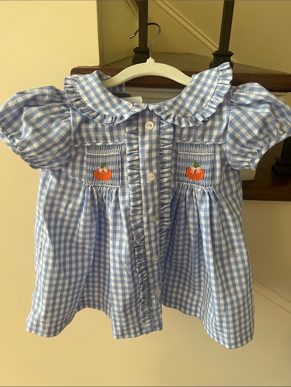 James & Lottie Blue Gingham Pumpkin Dress